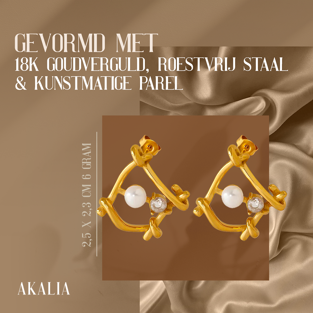 Akalia A Big Entrance - 18 Carat Gold Plated Earrings with Pearls - Gold Earrings for Ladies