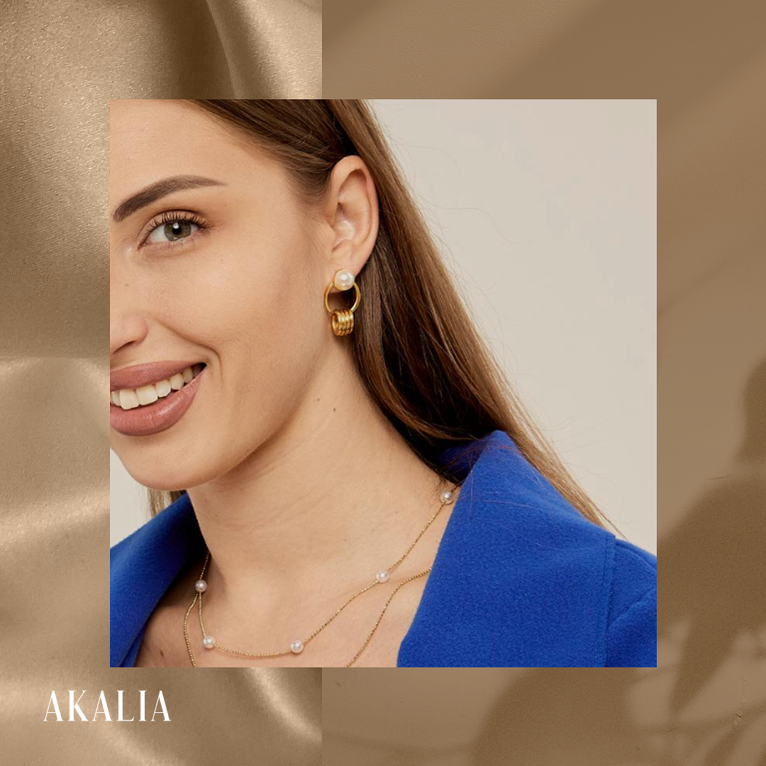 Akalia Show me Pearls - 18 Carat Gold Plated Earrings with Pearls - Gold Earrings for Ladies