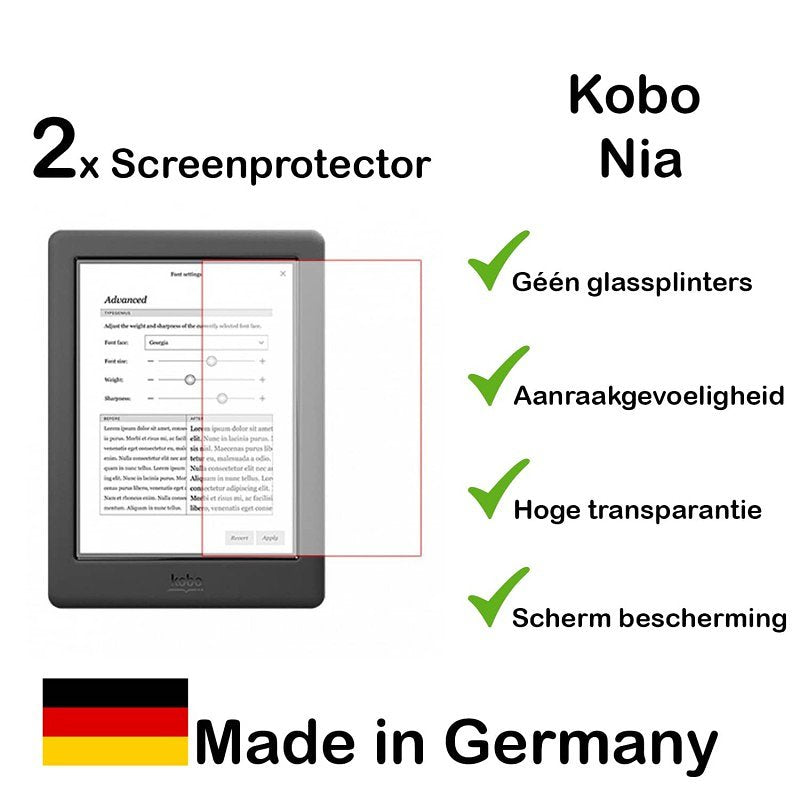Screenprotector Geschikt voor Kobo Nia - 2 stuks - Made in Germany