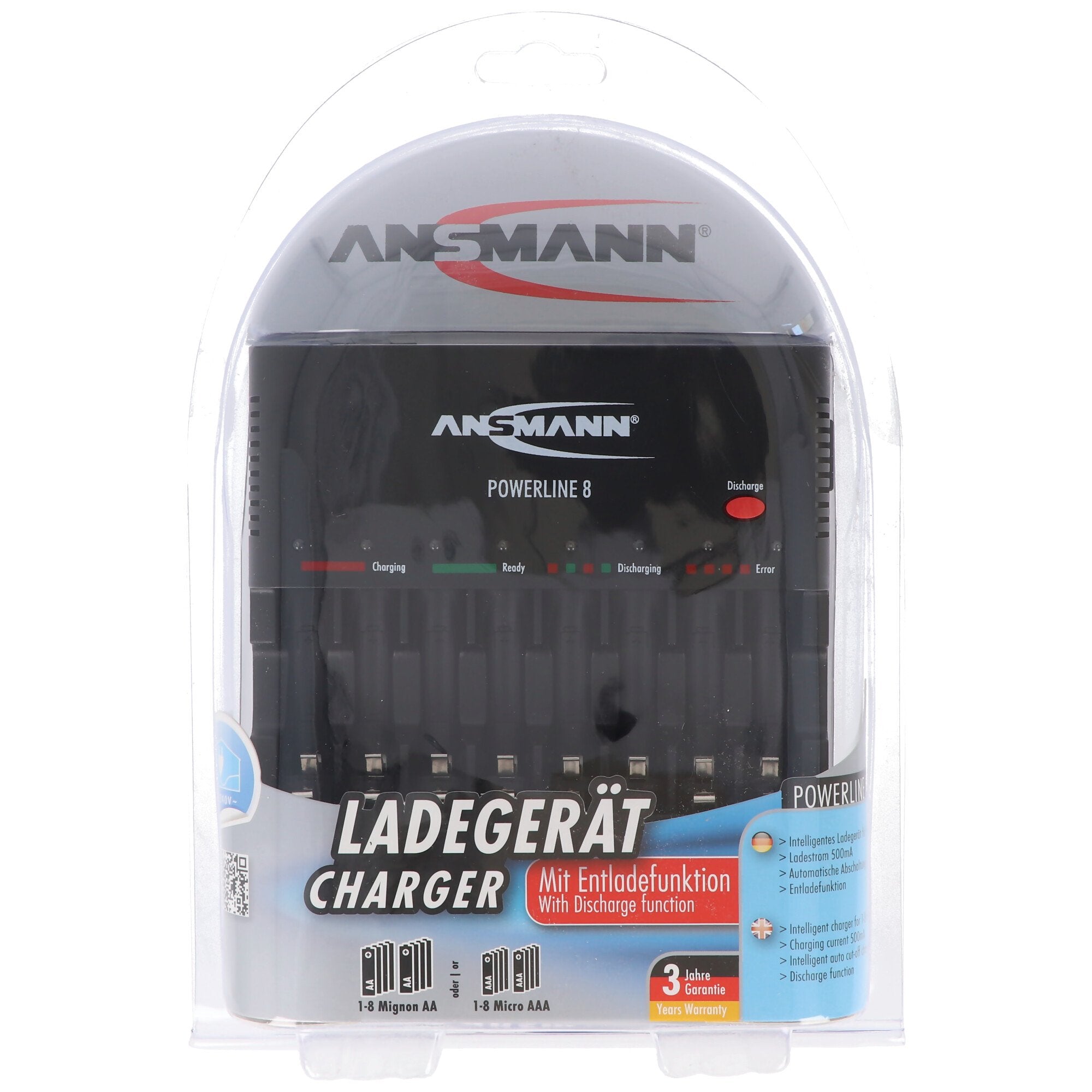 Ansmann Powerline 8 for 1-8 AA / AAA batteries and USB charging socket 1001-0006