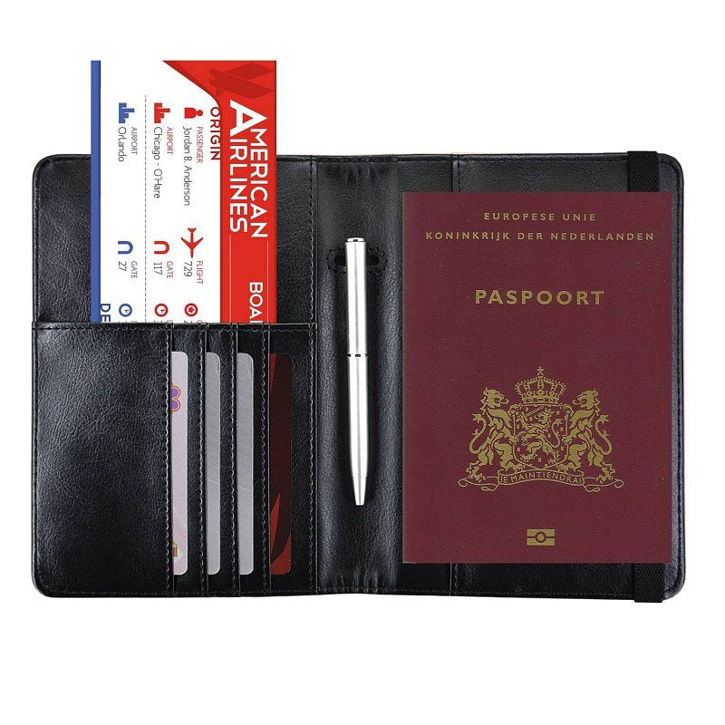 Grote Luxe Paspoort Hoesje - Dubbel Paspoorthouder met Anti Skim Bescherming - Zwart