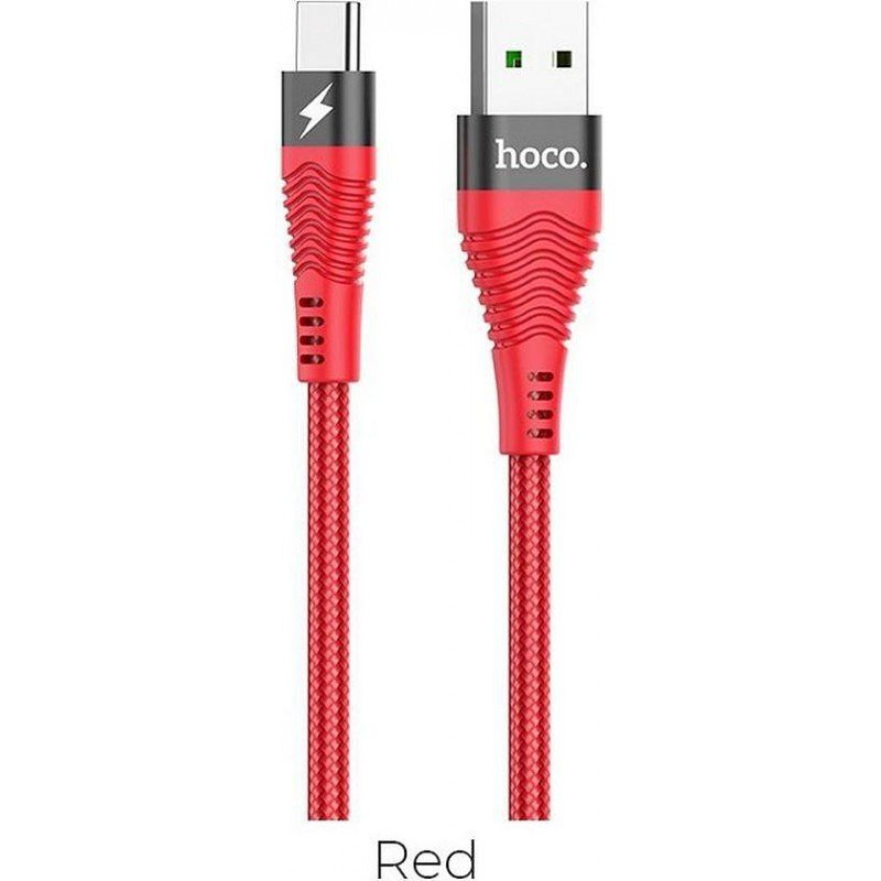 Hoco 5A Snellaad Kabel USB Naar Type-C - Nylon Woven - Data Kabel - 1.2m - Rood