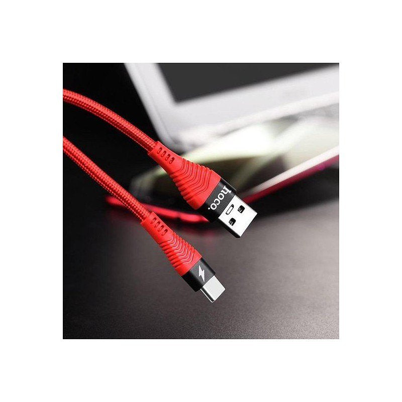 Hoco 5A Snellaad Kabel USB Naar Type-C - Nylon Woven - Data Kabel - 1.2m - Rood