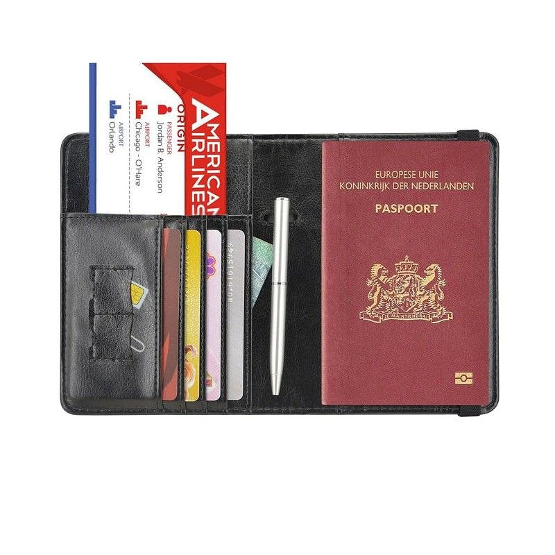 Luxe style RFID Paspoort hoesje Anti Skim  Paspoorthouder Zwart