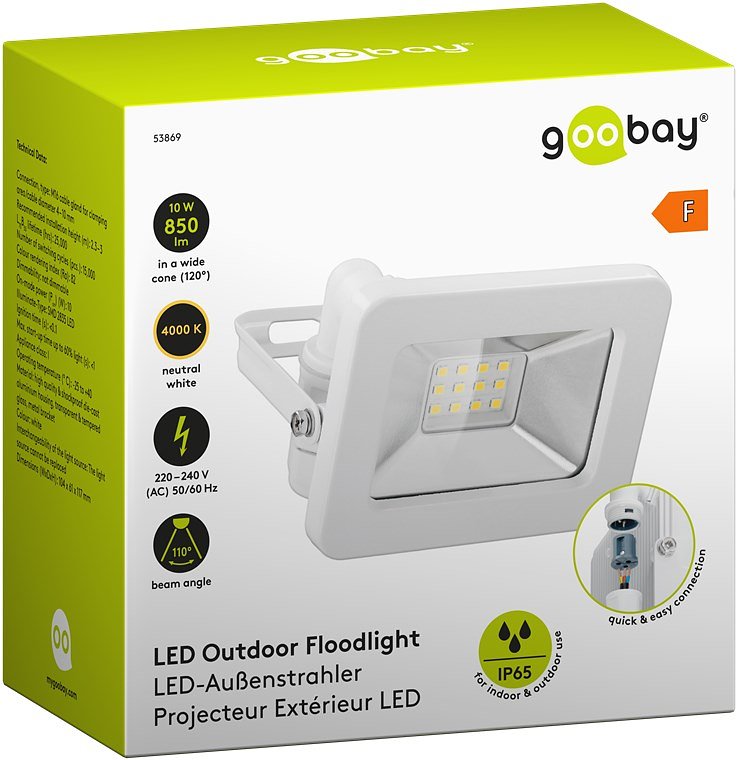 Goobay LED outdoor spotlight, 10 W - with 850 lm, neutral white light (4000 K) and M16 cable gland,