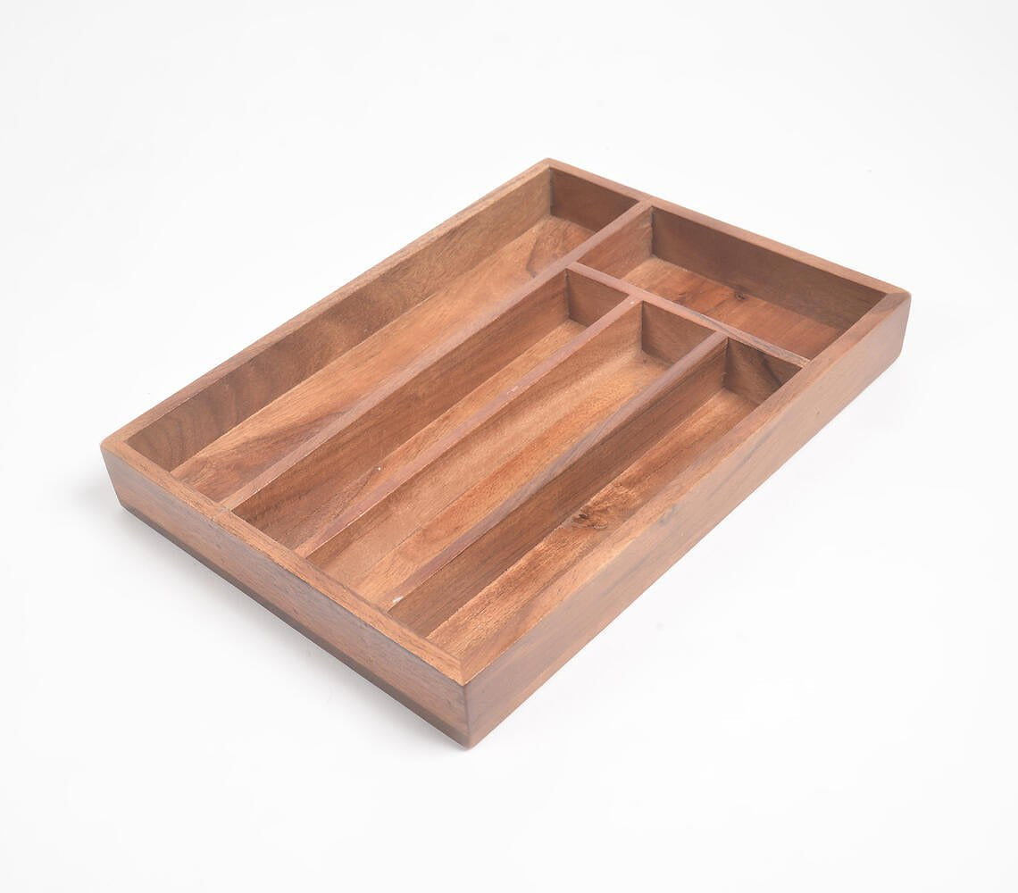 Classic Acacia Wood Flatware Organizer Serving Tray