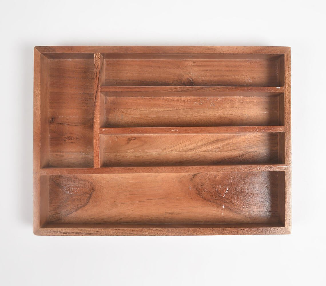 Classic Acacia Wood Flatware Organizer Serving Tray