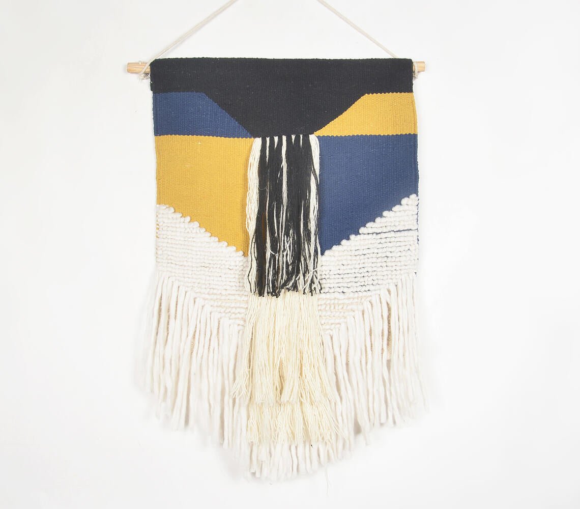 Colorblock Fringed Cotton & Wool Wall Hanging