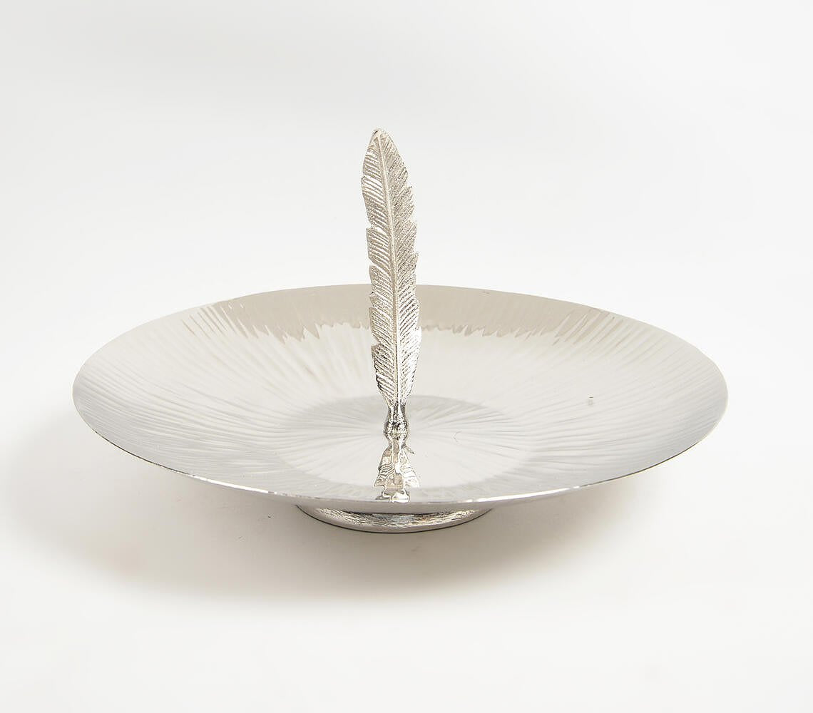 Hand Beaten Aluminium Cake Stand with Feather Accent