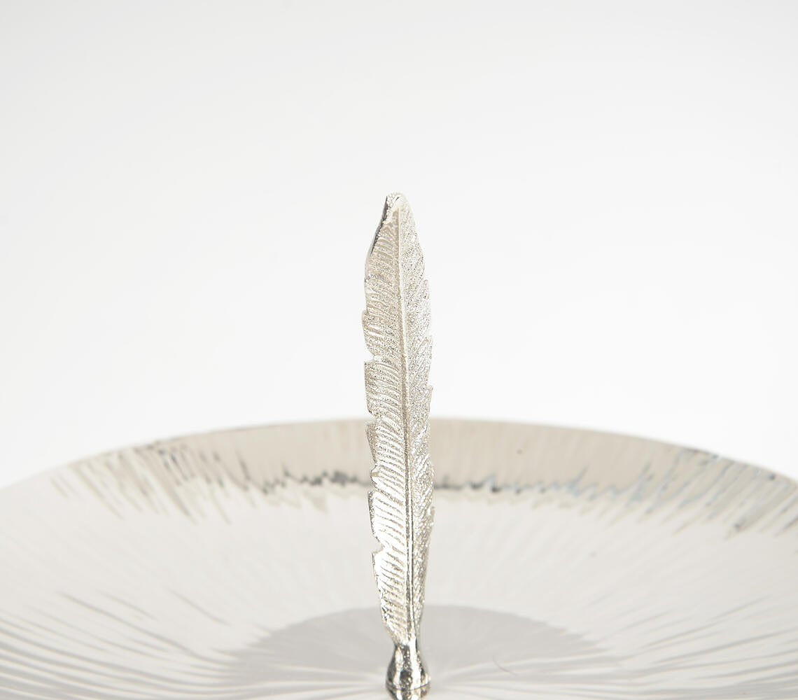 Hand Beaten Aluminium Cake Stand with Feather Accent