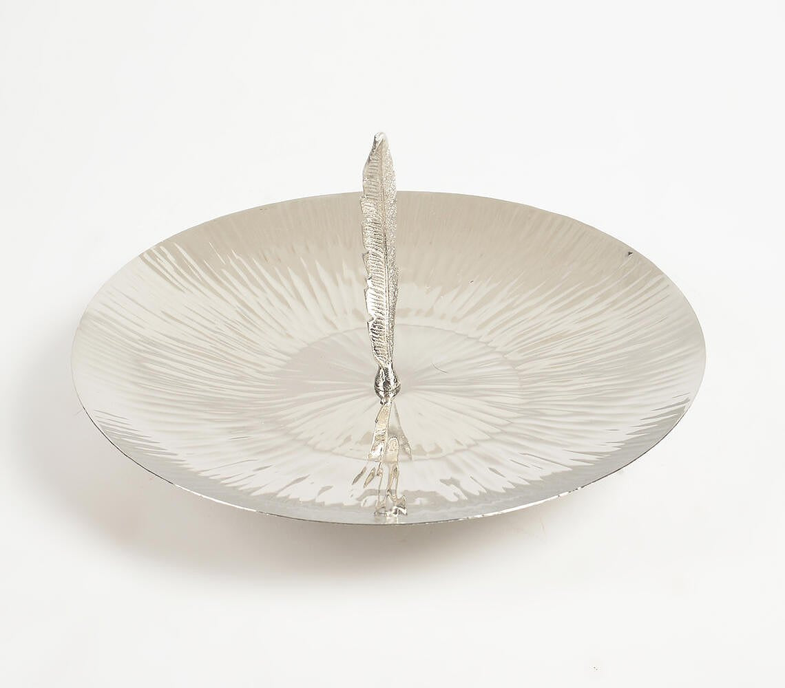 Hand Beaten Aluminium Cake Stand with Feather Accent