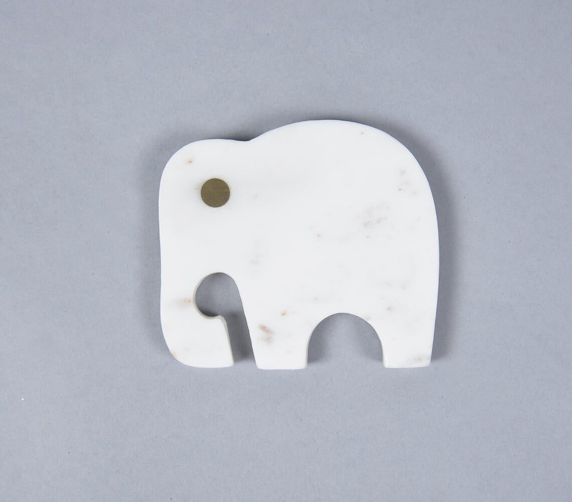 Hand Cut & Inlaid White Marble Elephant Coasters (set of 2)