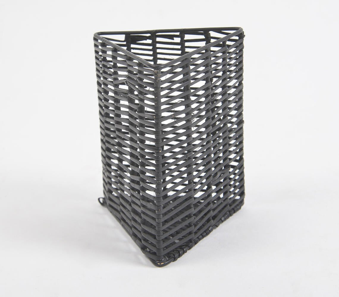 Handwoven Cane & Iron Black Triangle Pen Stand