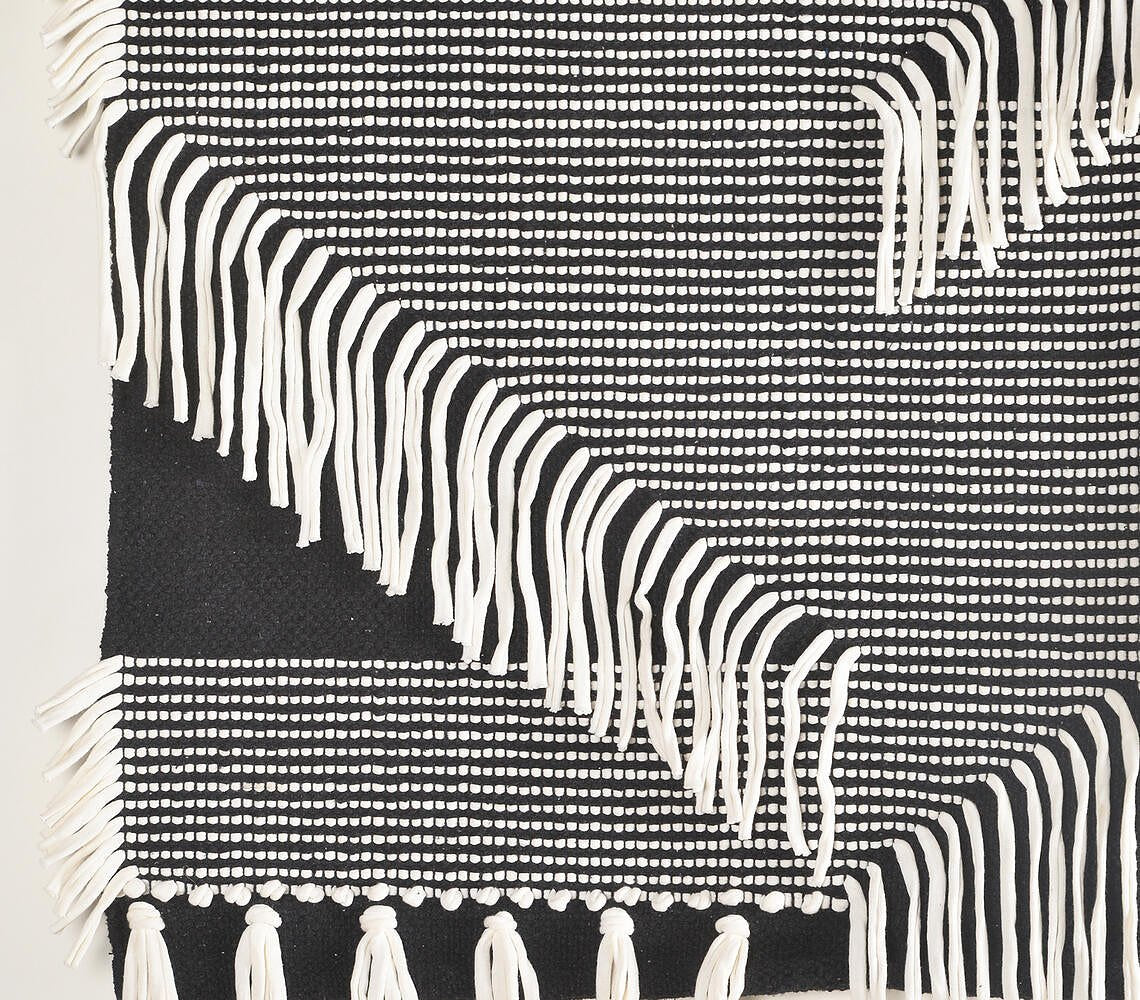 Handwoven Cotton Monochrome Fringed Wall Hanging