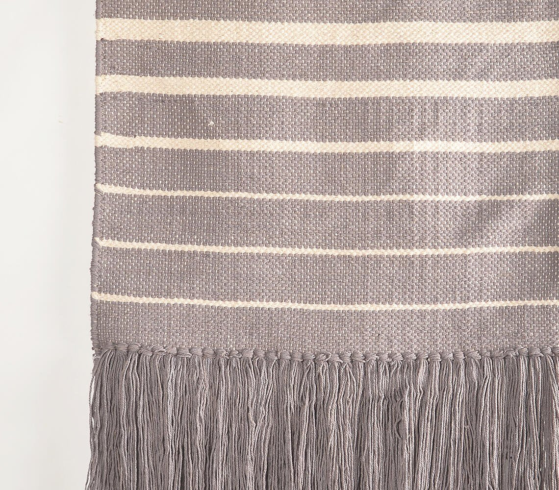 Handwoven Cotton Striped Fringed Wall Hanging