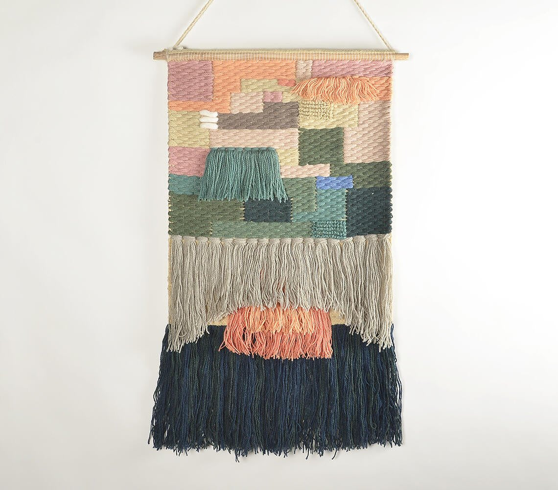 Handwoven Woolen Wall Hanging with Fringed Tassels