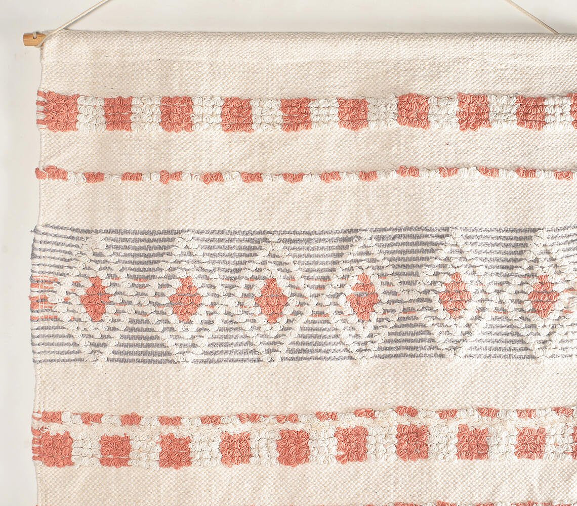 Handwoven Wool & Cotton Geometric Terra Fringed Wall Hanging