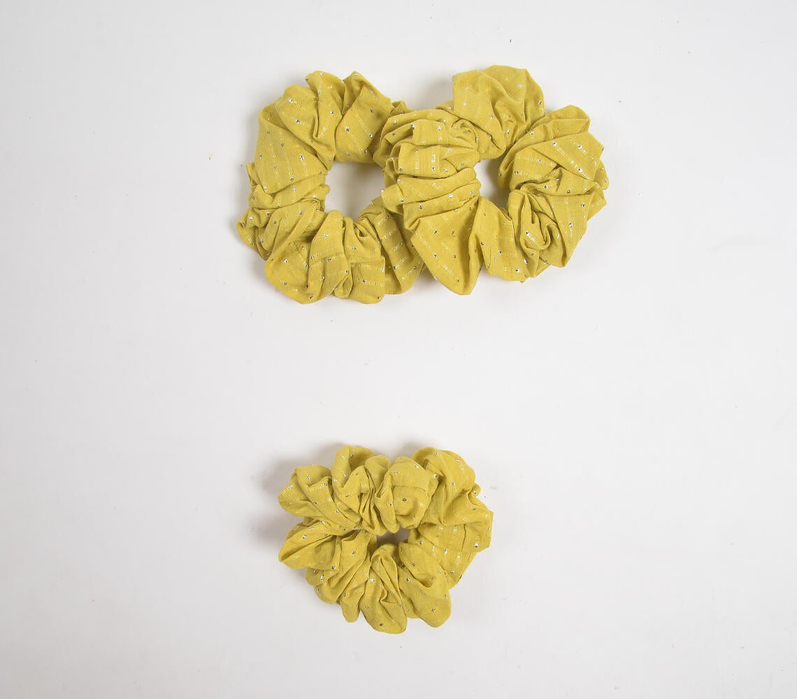 Luster striped Lime scrunchie hair ties set of 3