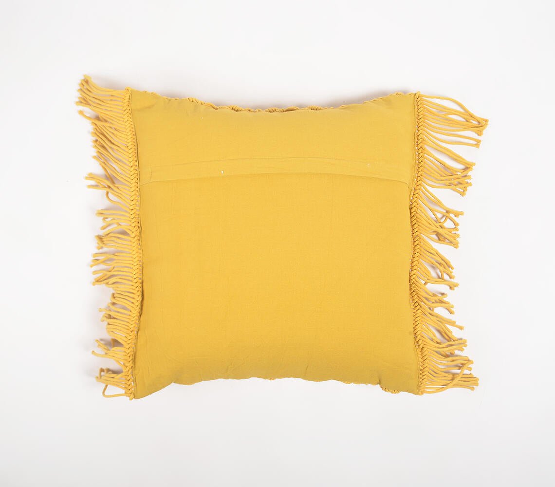 Macrame Cotton Mustard Cushion Cover with Fringes