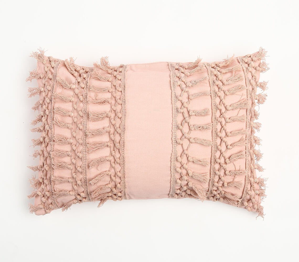 Pastel Blush Tasseled Cushion Cover