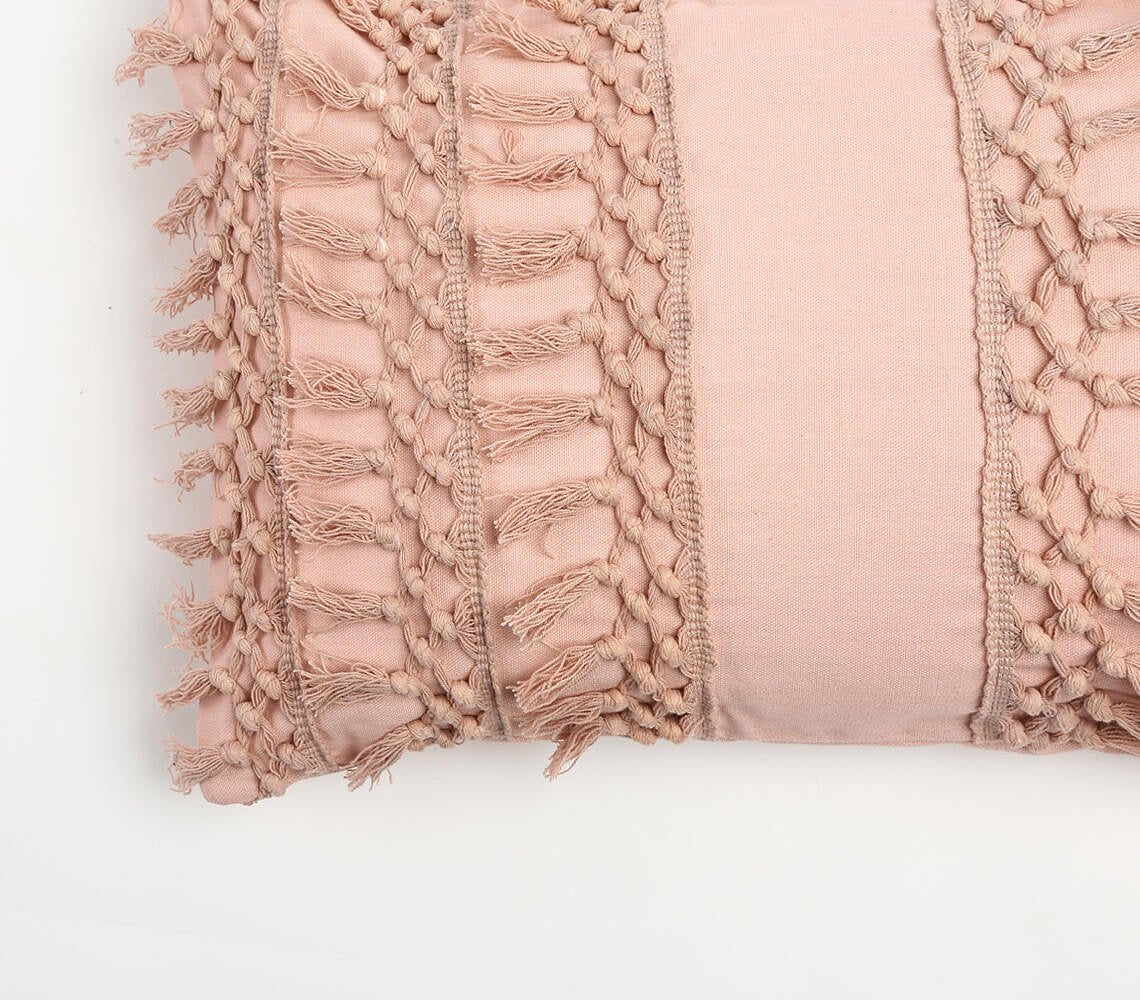 Pastel Blush Tasseled Cushion Cover