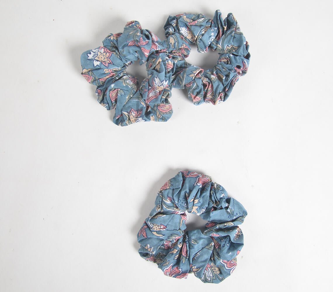 Pastel Floral Block Printed Scrunchie hair ties set of 3