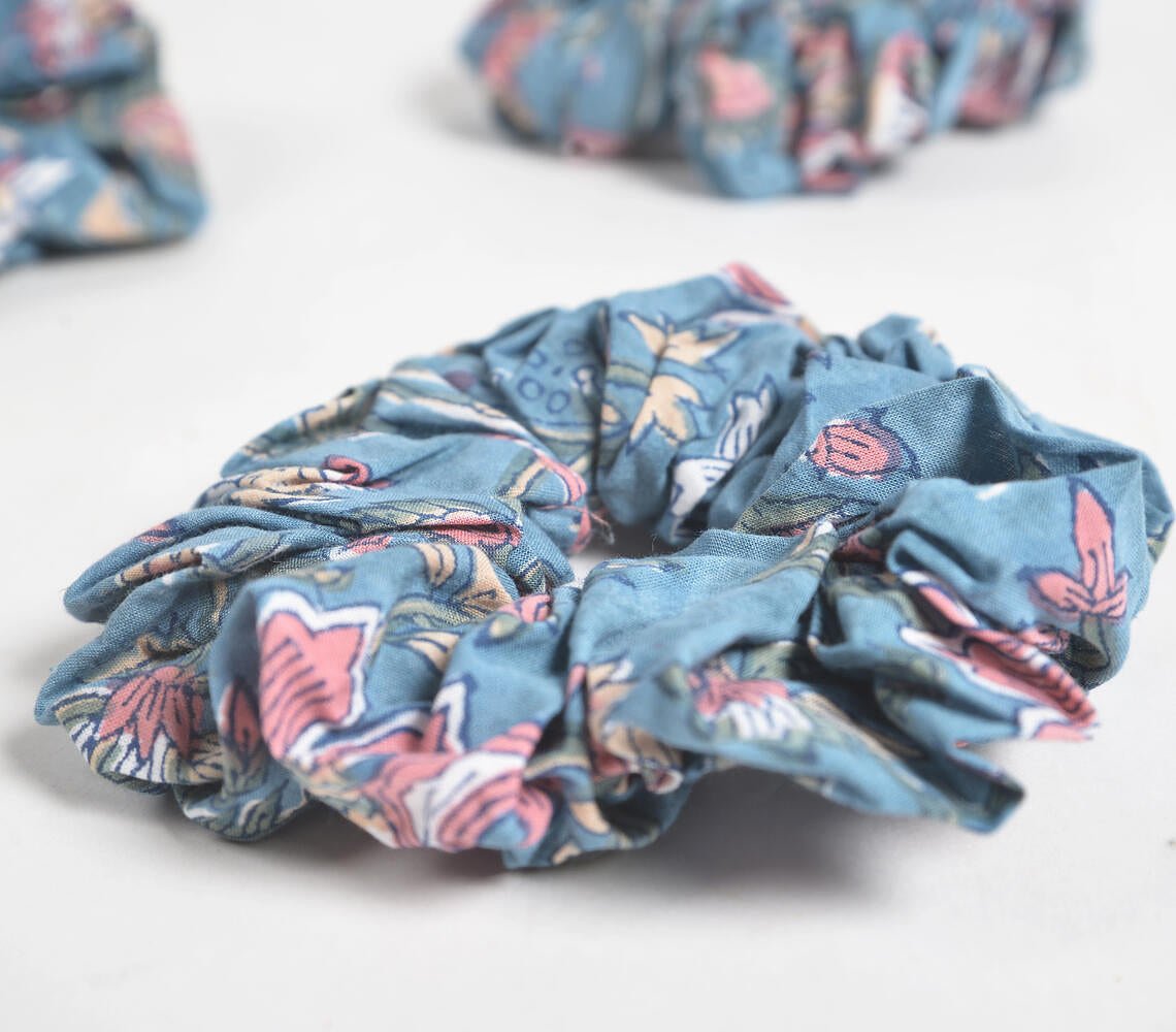 Pastel Floral Block Printed Scrunchie hair ties set of 3