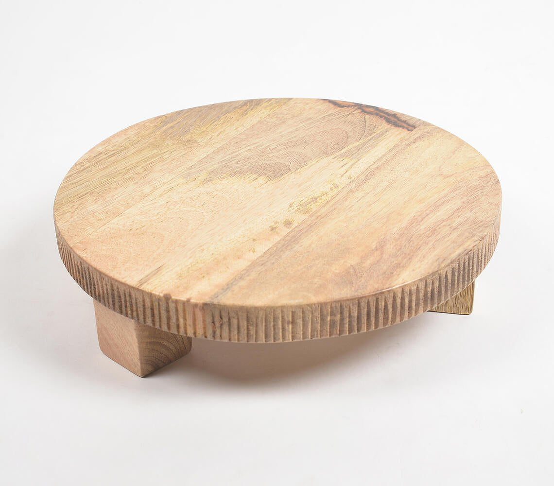 Striped Edge Raw Mango Wood Cake Stand