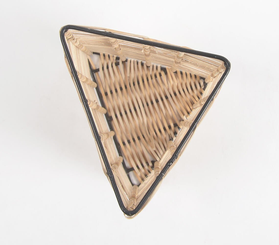 Triangle Handwoven Cane & Iron Pen Stand
