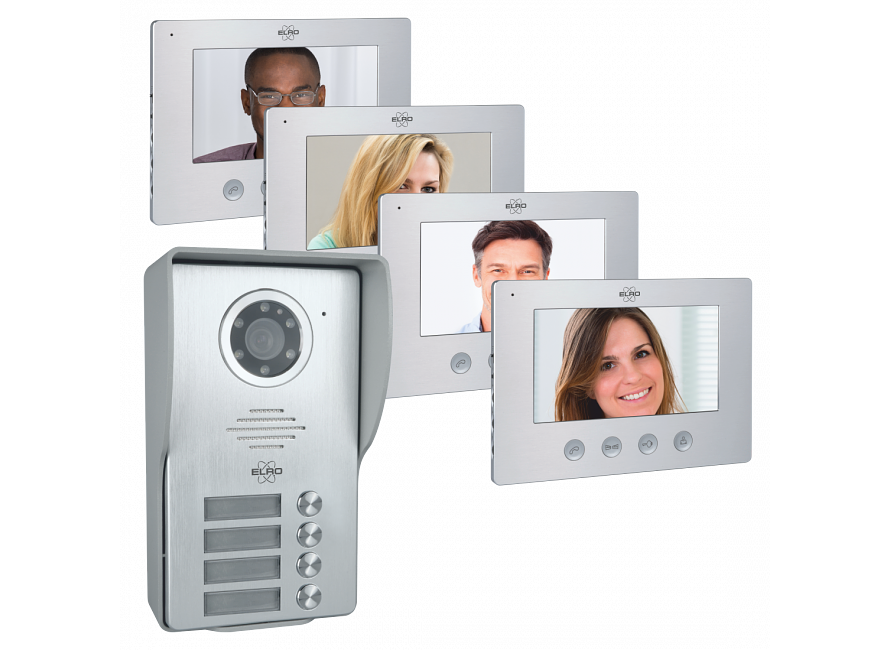 ELRO DV477W4 Video Deur Intercom - 4 Appartementen - Met 4x 7 inch kleurenscherm - Verstelbare camer