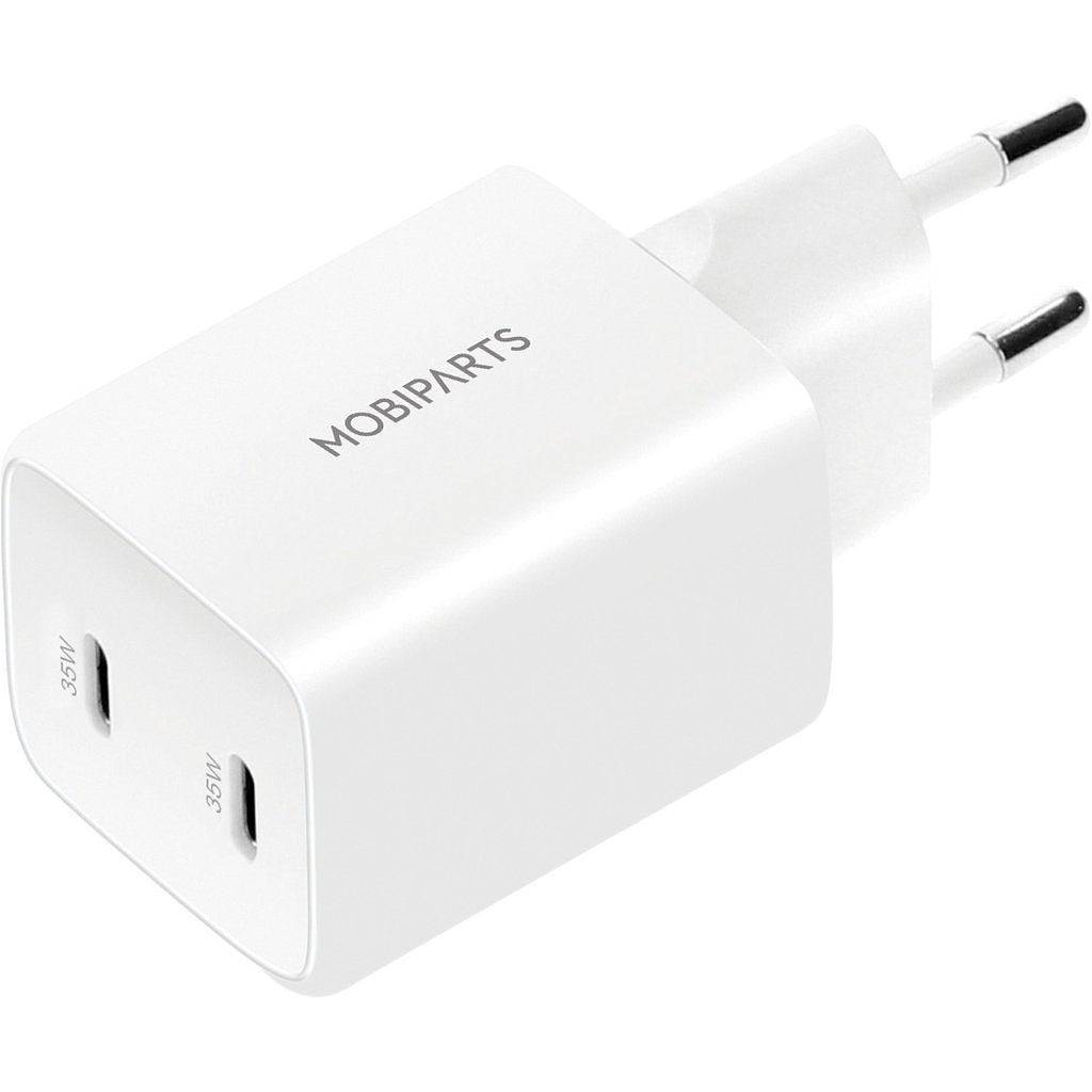 Mobiparts GaN Wall Charger Dual USB-C 35W White (with PD)