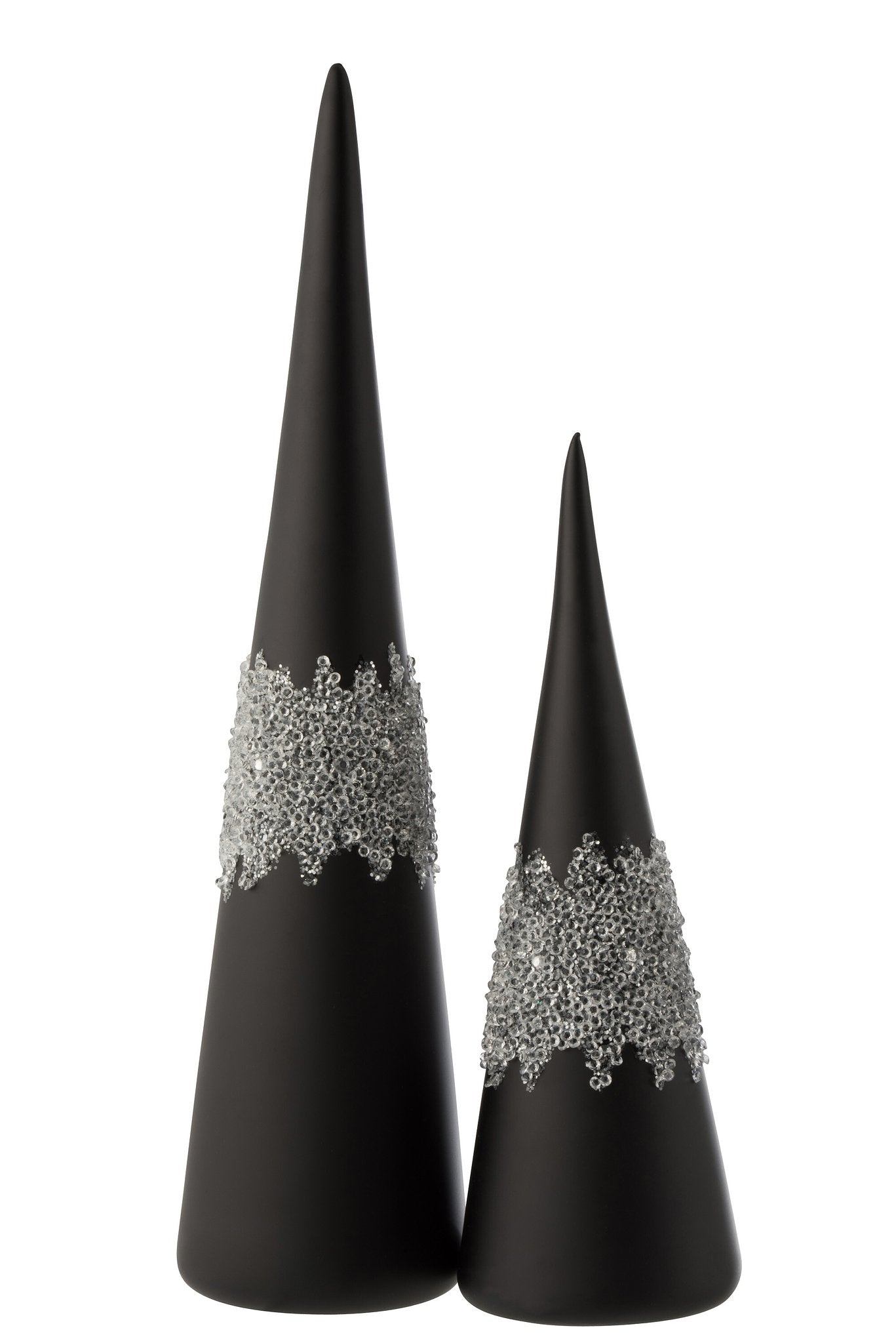 J-Line decoratie Kegel Suiker Midden Diamanten Lijn - glas - zwart - large