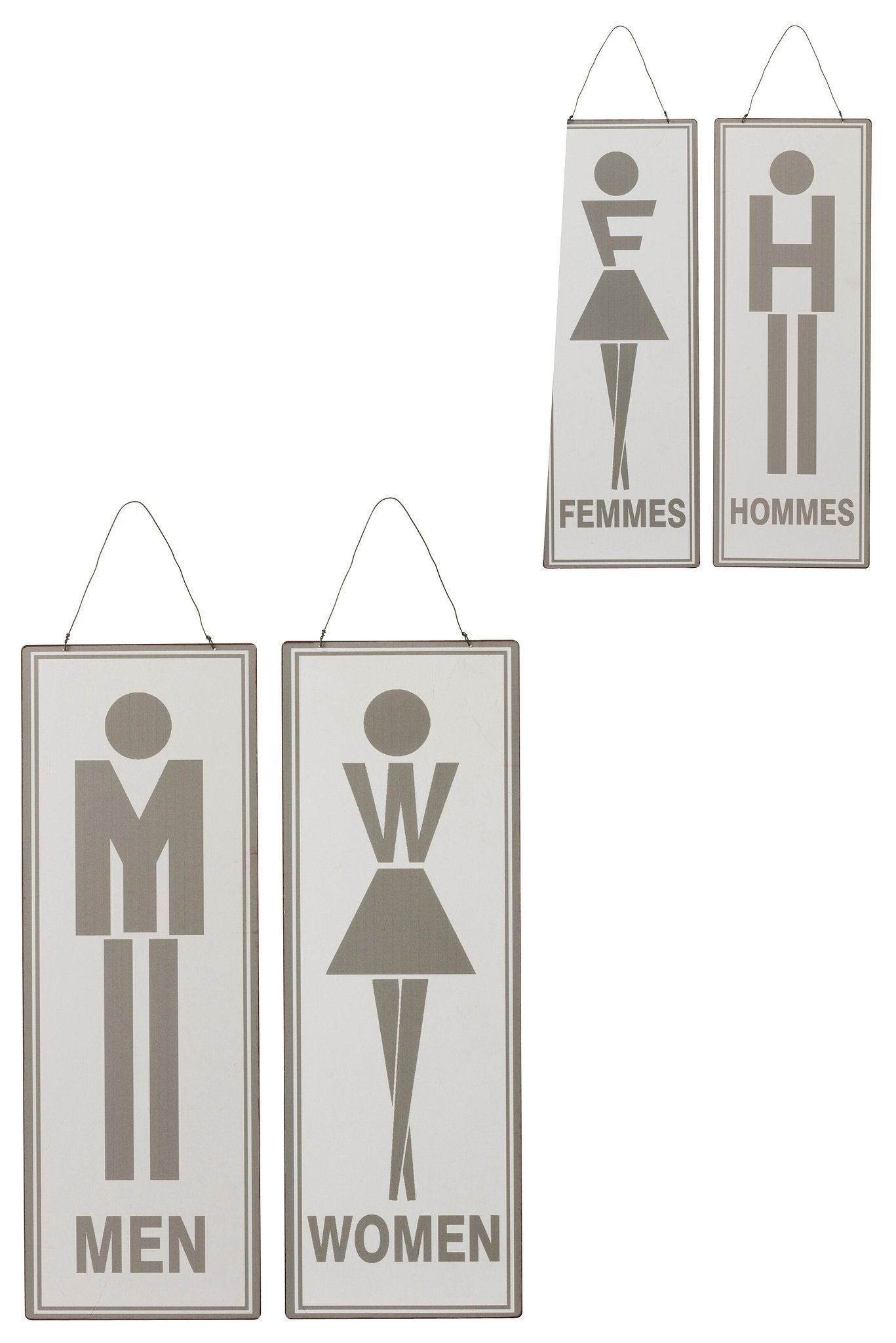 J-Line plakkaat Toilet Engels/Frans - metaal - wit/grijs - 2 stuks