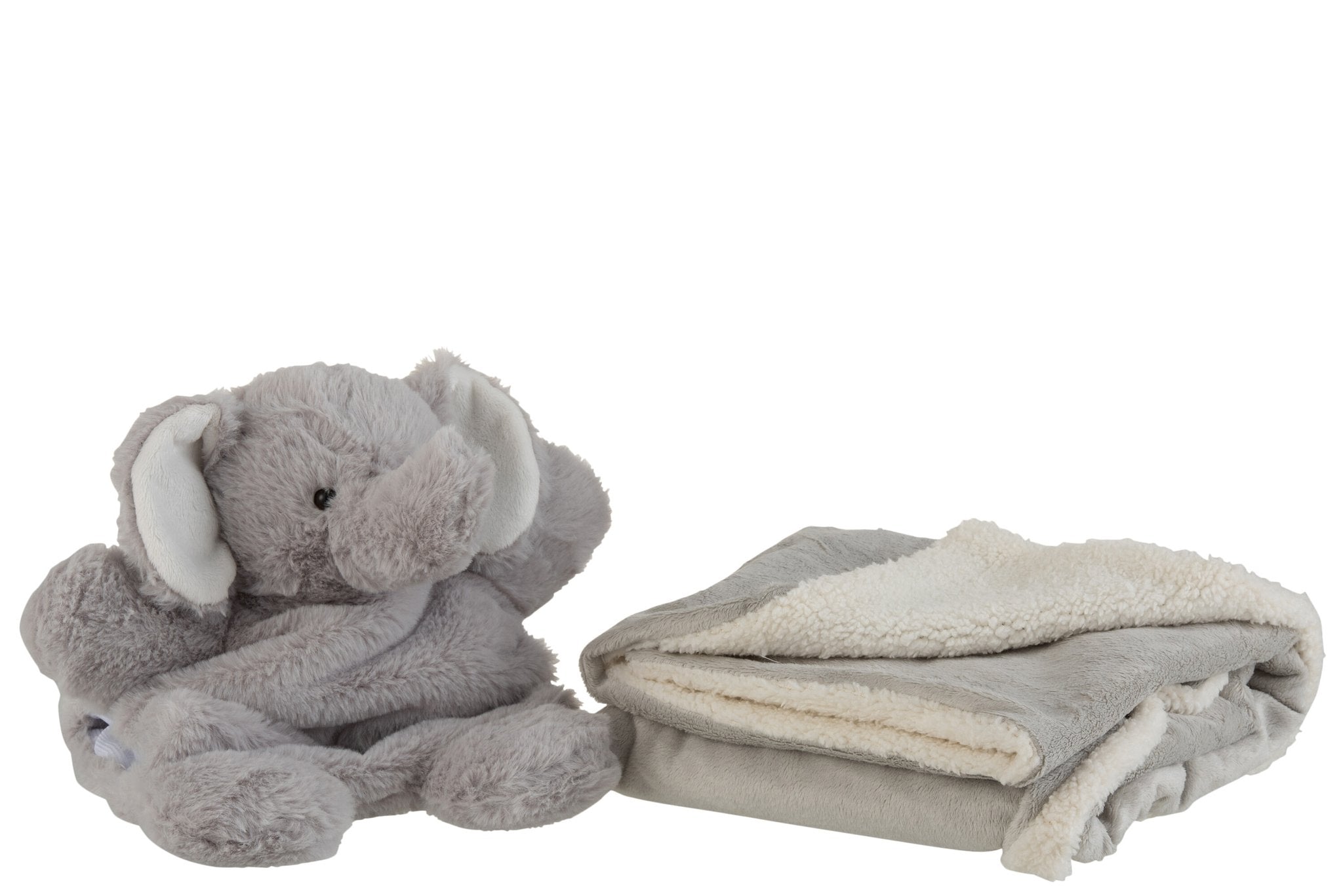 J-Line Plaid Olifant - babydekentje - pluche - grijs