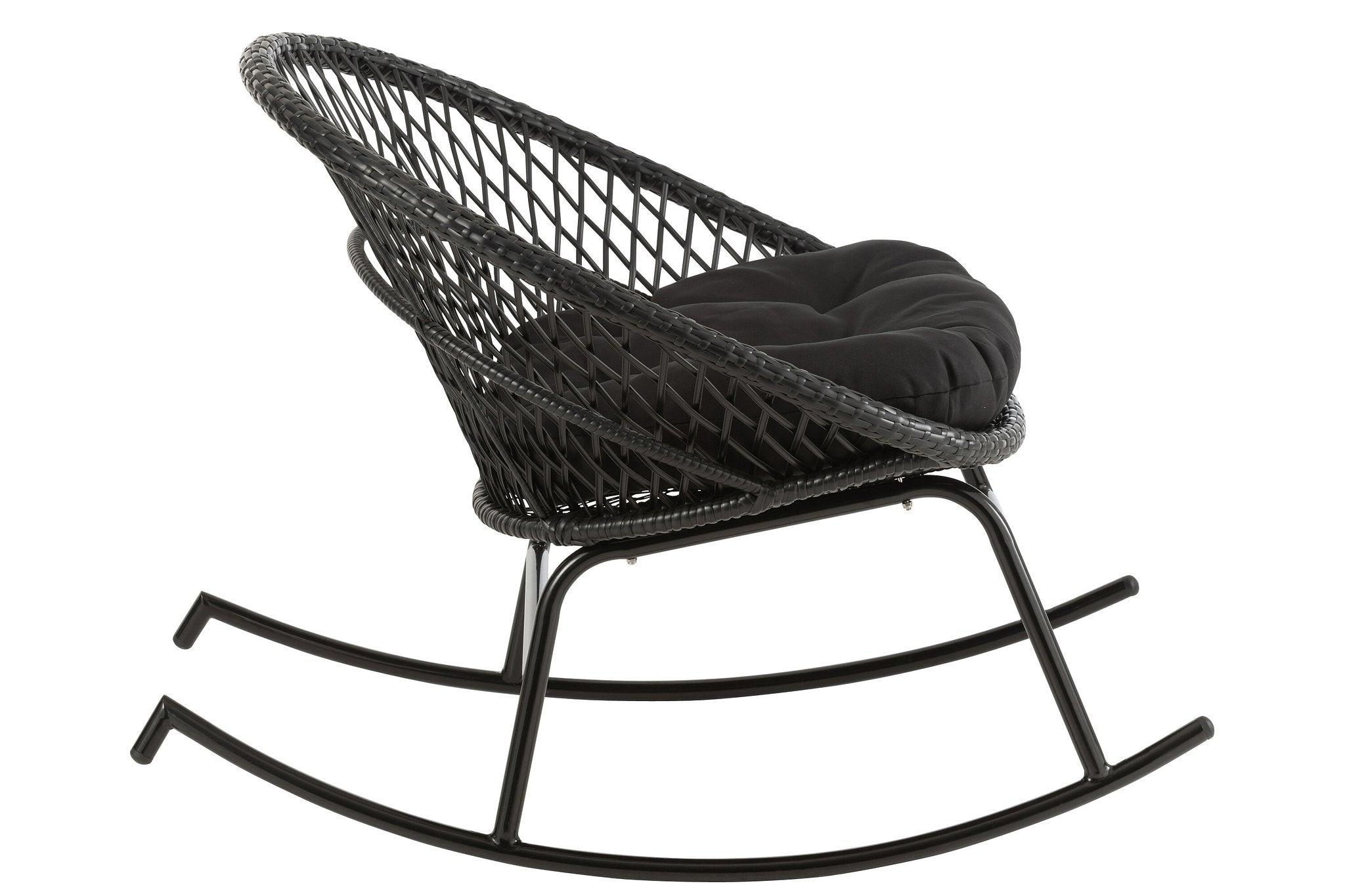 J-Line schommelstoel + kussen Zayo - metaal/riet -zwart