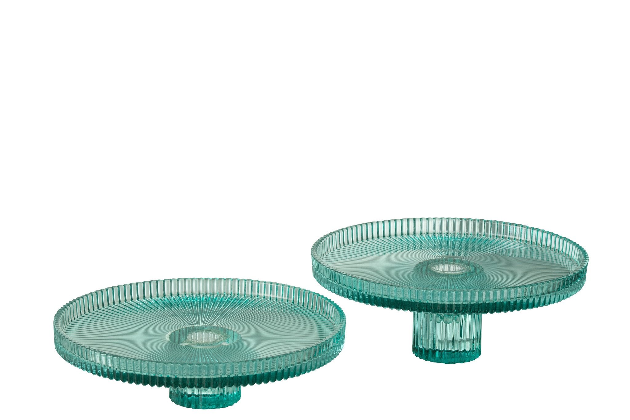 J-Line Cake bord - taartplateau - glas - transparant & azuurblauw - 2 stuks - woonaccessoires