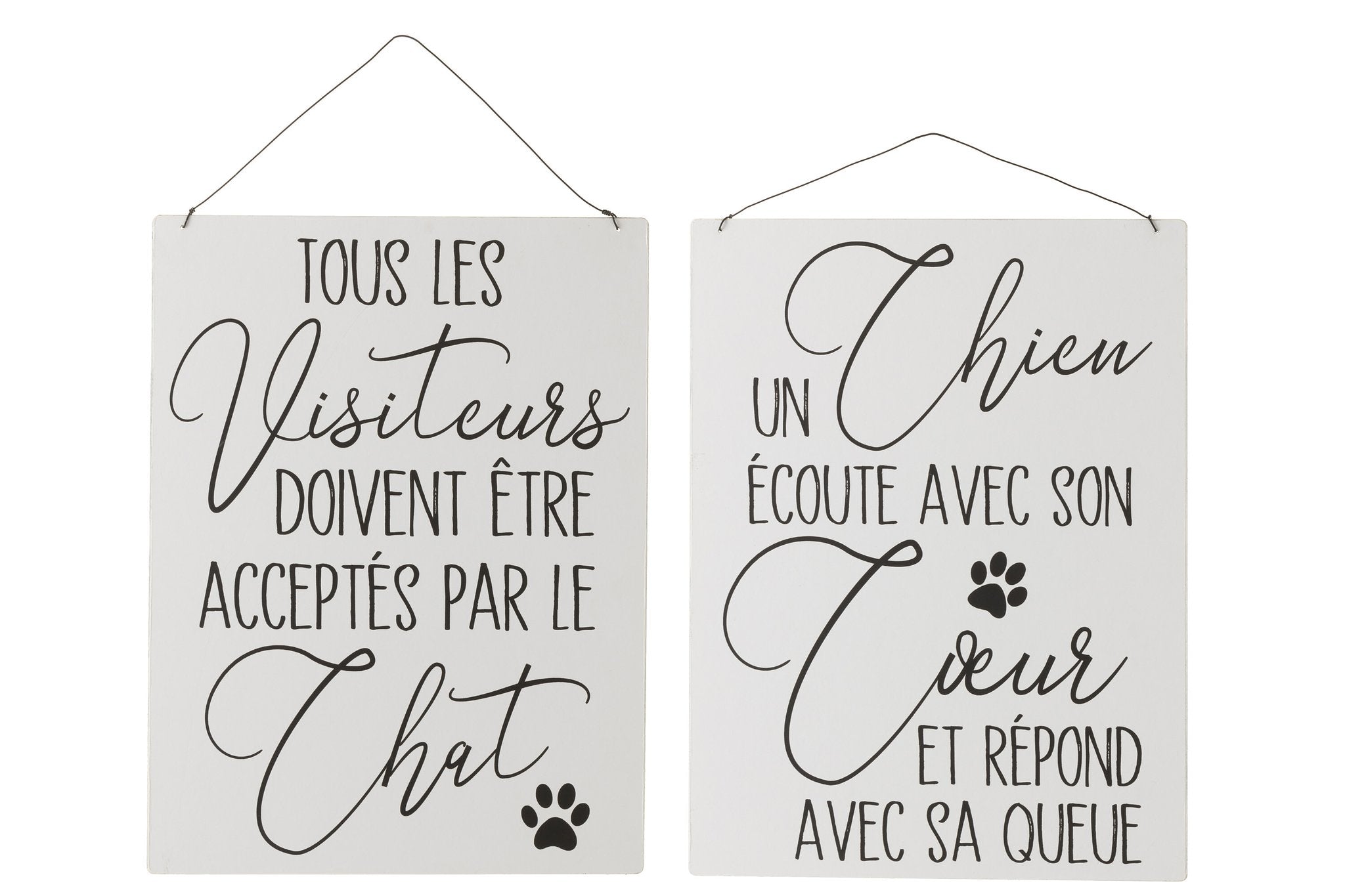 J-Line plakkaat Teksten Engels Dog Cat - metaal - wit/zwart - 2 stuks