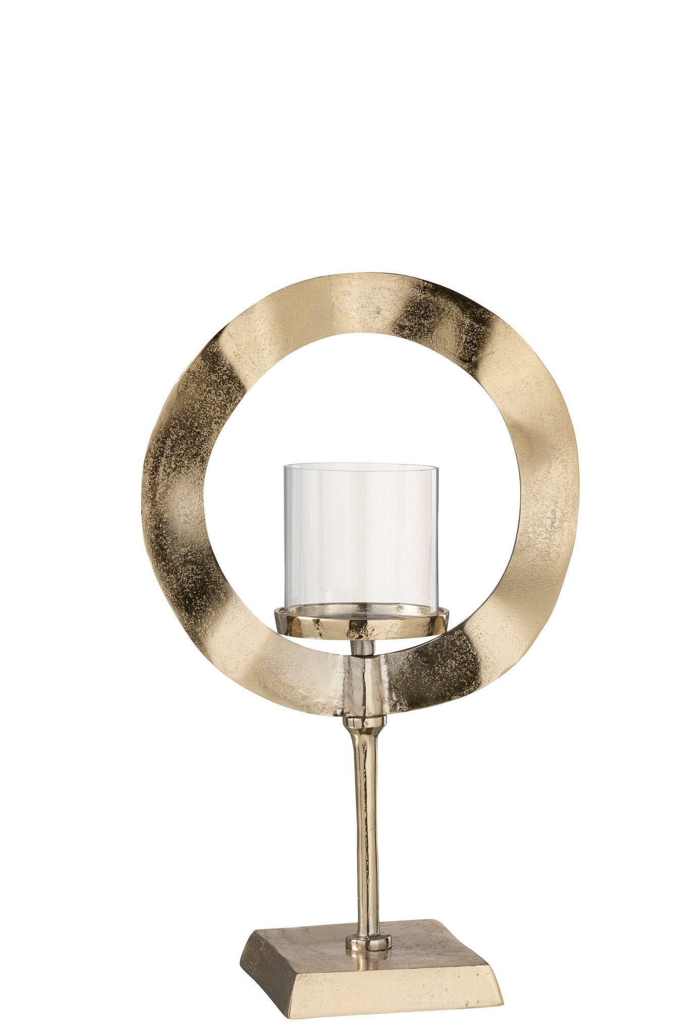 J-Line windlicht Rond Voet - aluminium - goud - small