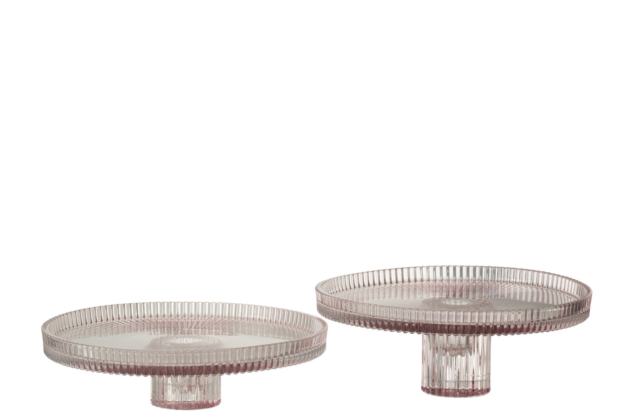 J-Line Cake bord - taartplateau - glas - transparant & roze - 2 stuks - woonaccessoires