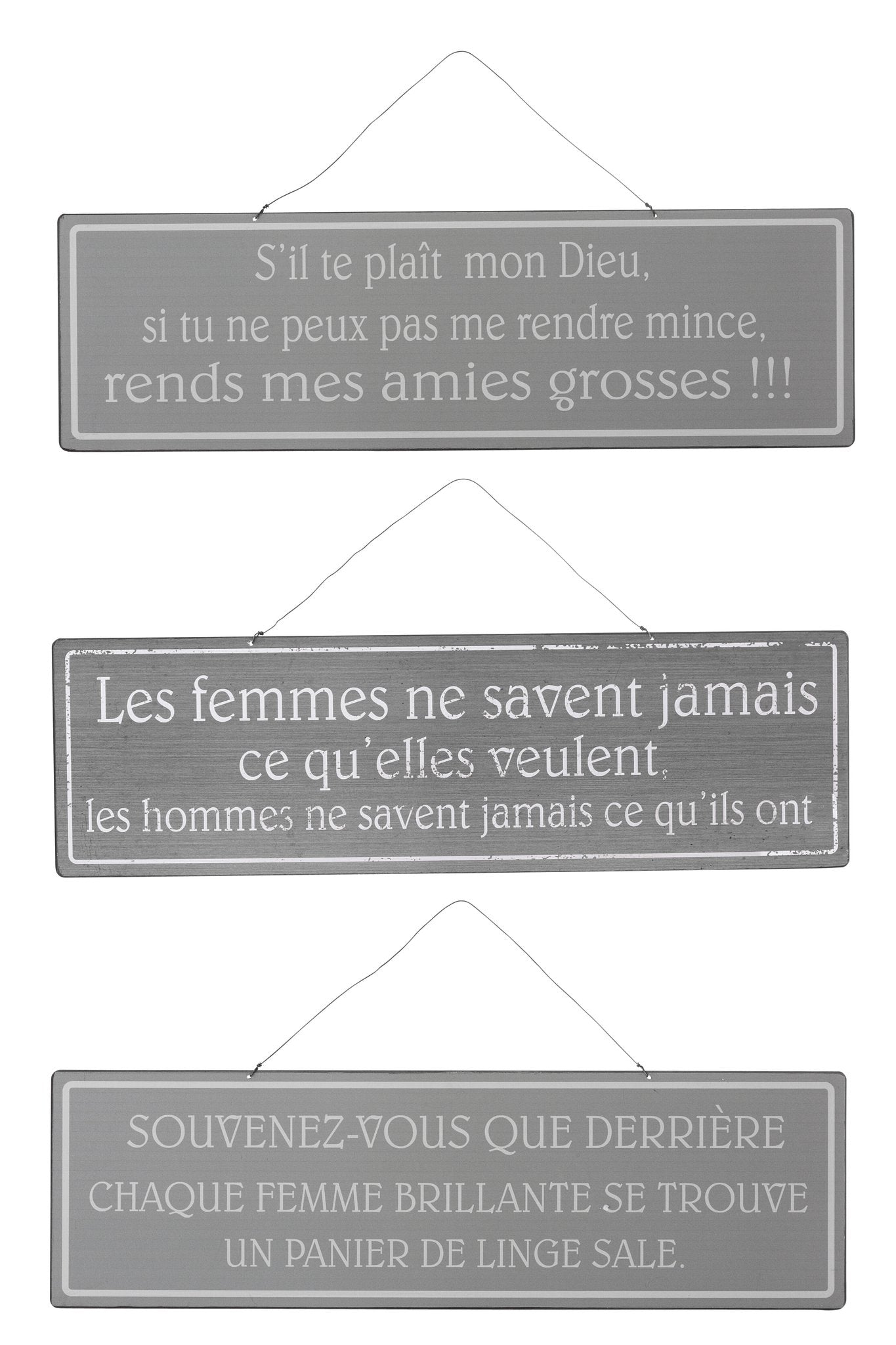 J-Line plakkaat Engels/Frans - metaal - grijs/wit - 3 stuks