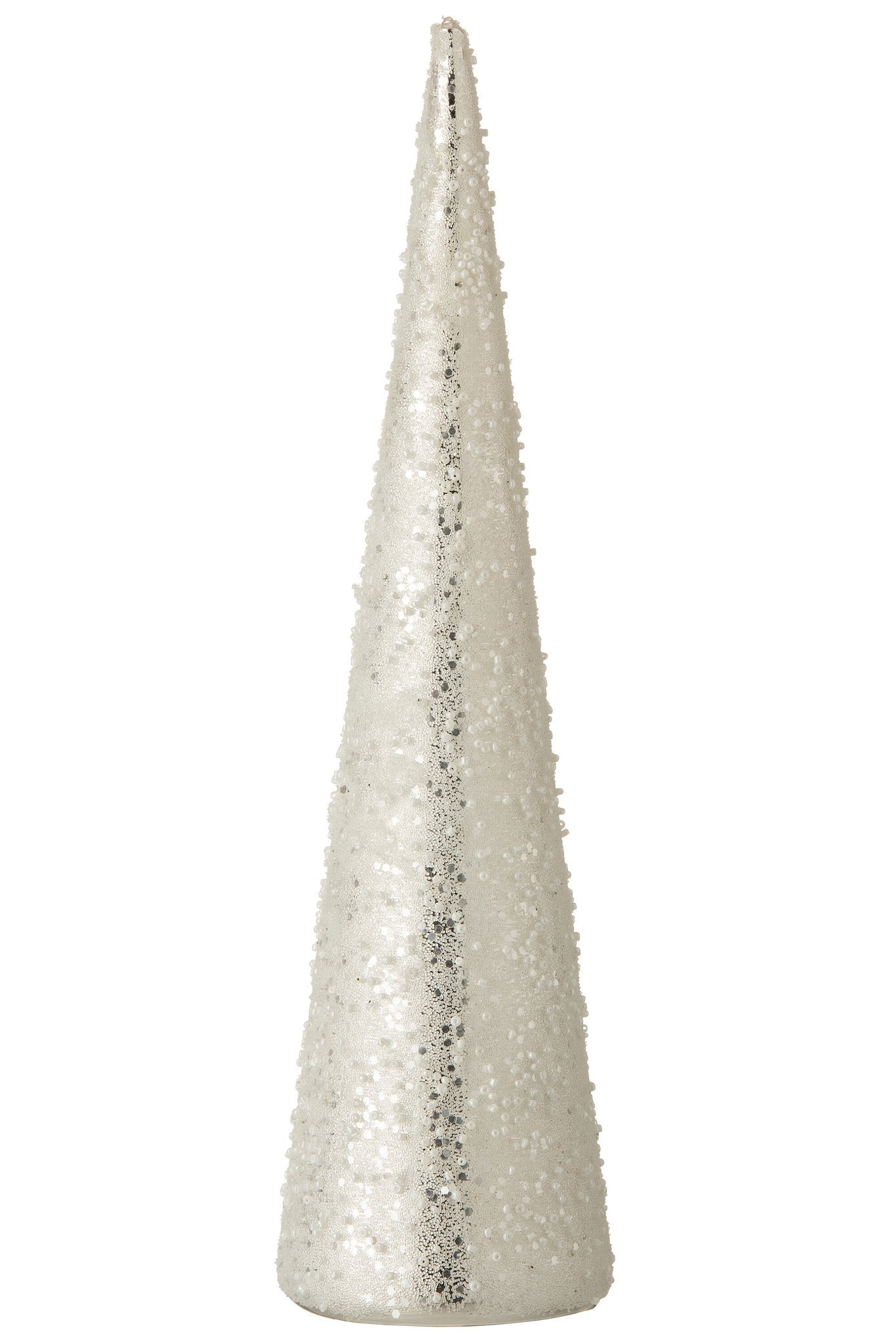 J-Line Kerstboom - Kegel parel glas - wit & zilver - 36 cm