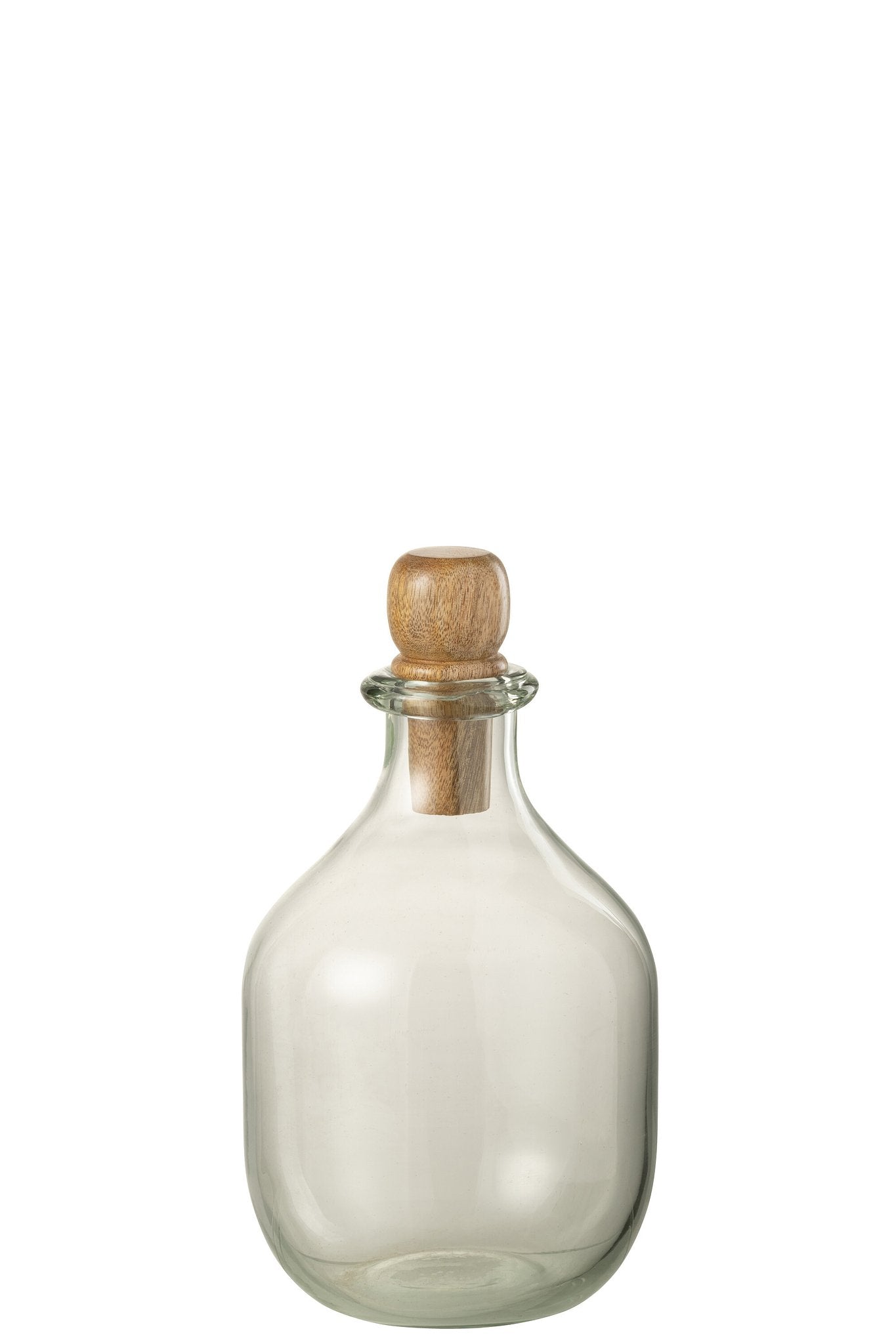 J-Line Ovaal fles en kurk - glas/hout - transparant - woonaccessoires