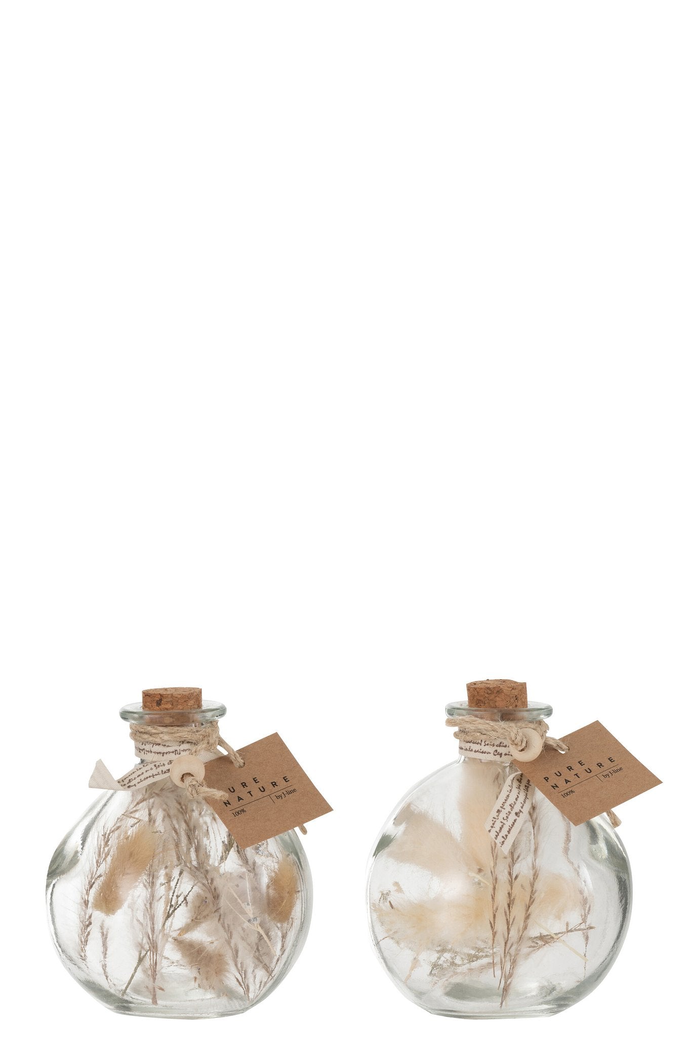 J-Line Fles Met Gedroogde Bloemen Glas Naturel Small Assortiment Van 2