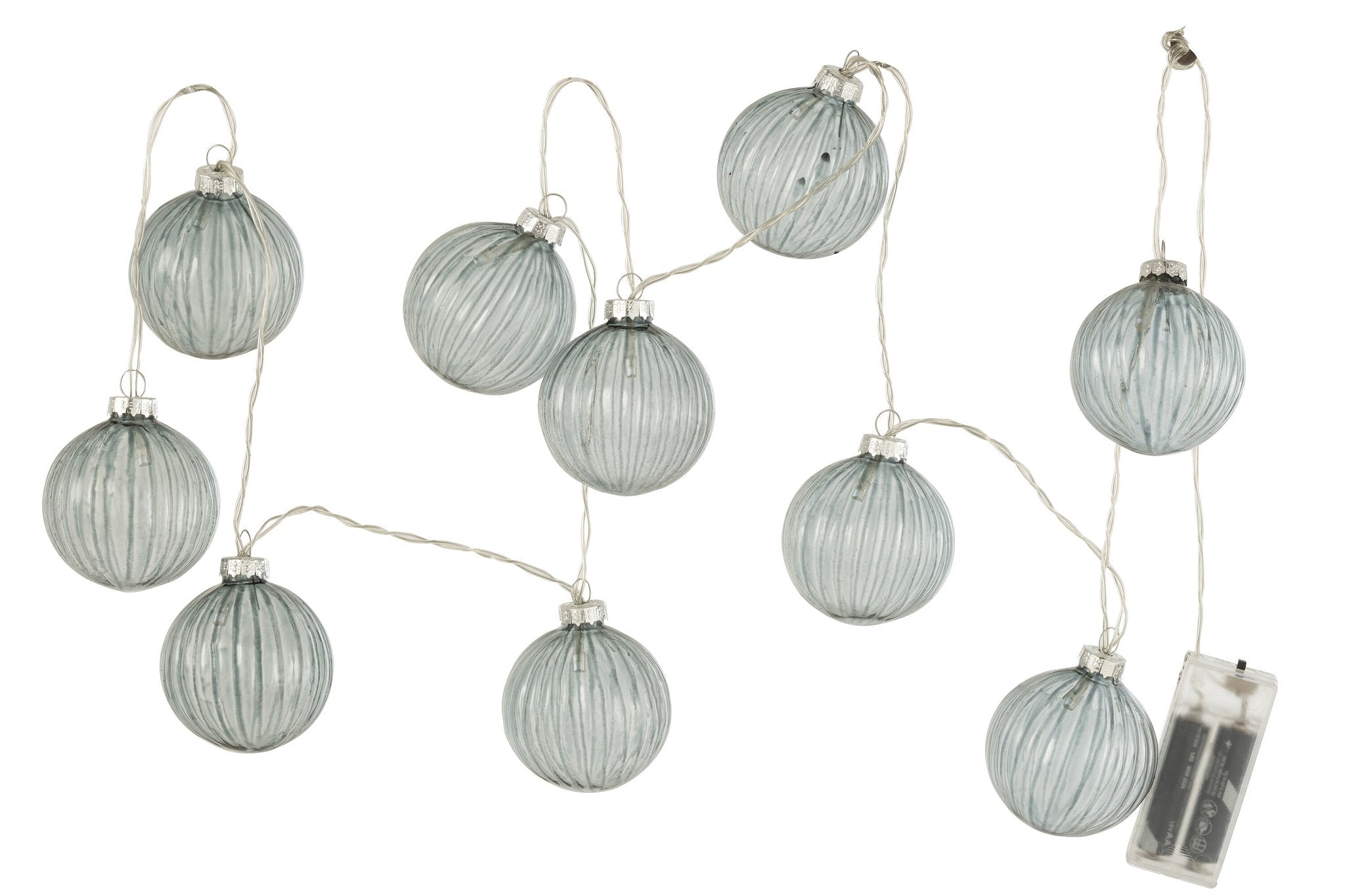 J-Line Slinger 10 Ballen + Geribbeld - glas - donkergrijs - LED lichtjes - tuinverlichting