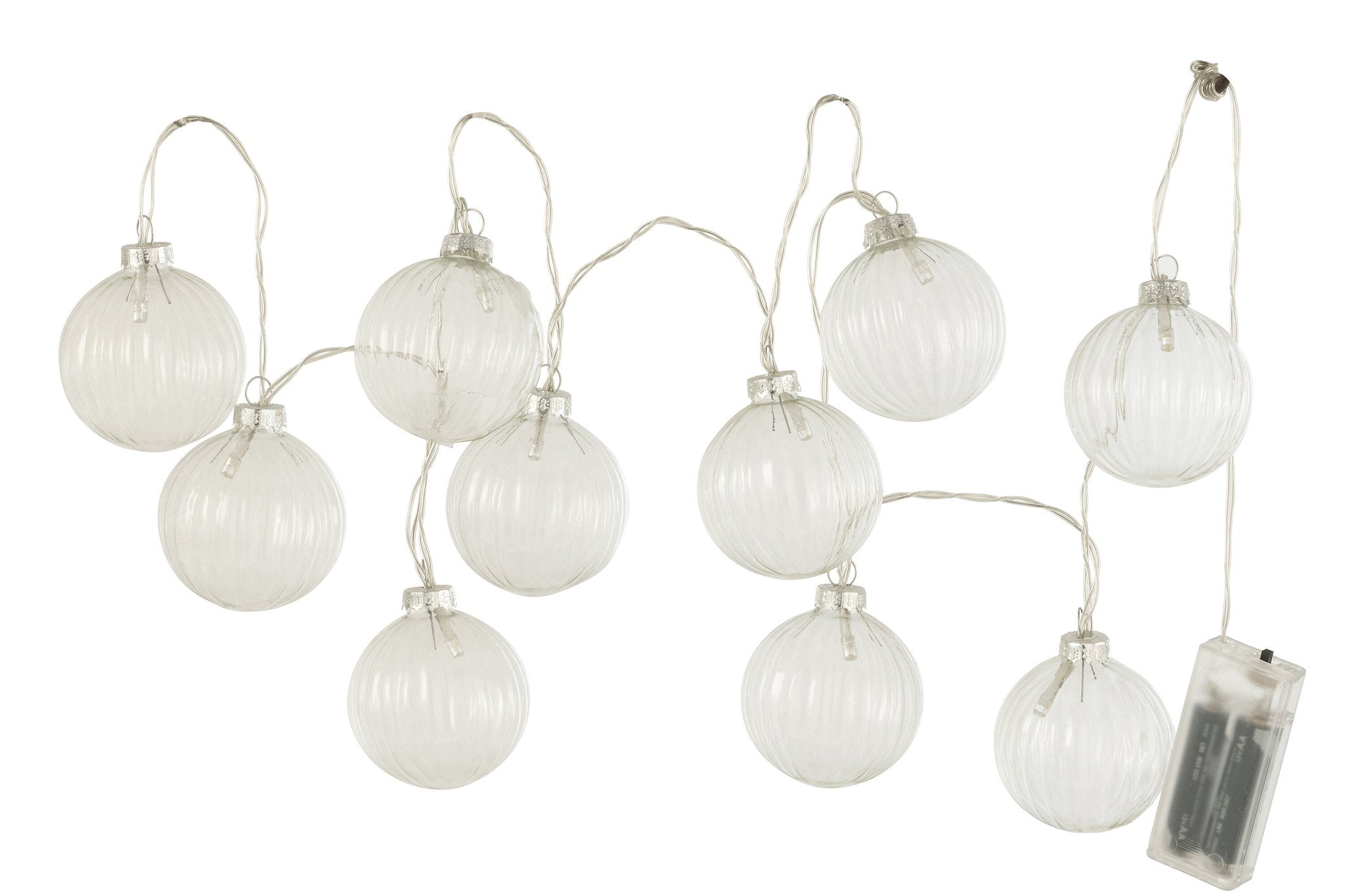 J-Line Slinger 10 Ballen + Geribbeld - glas - transparant - LED lichtjes - tuinverlichting