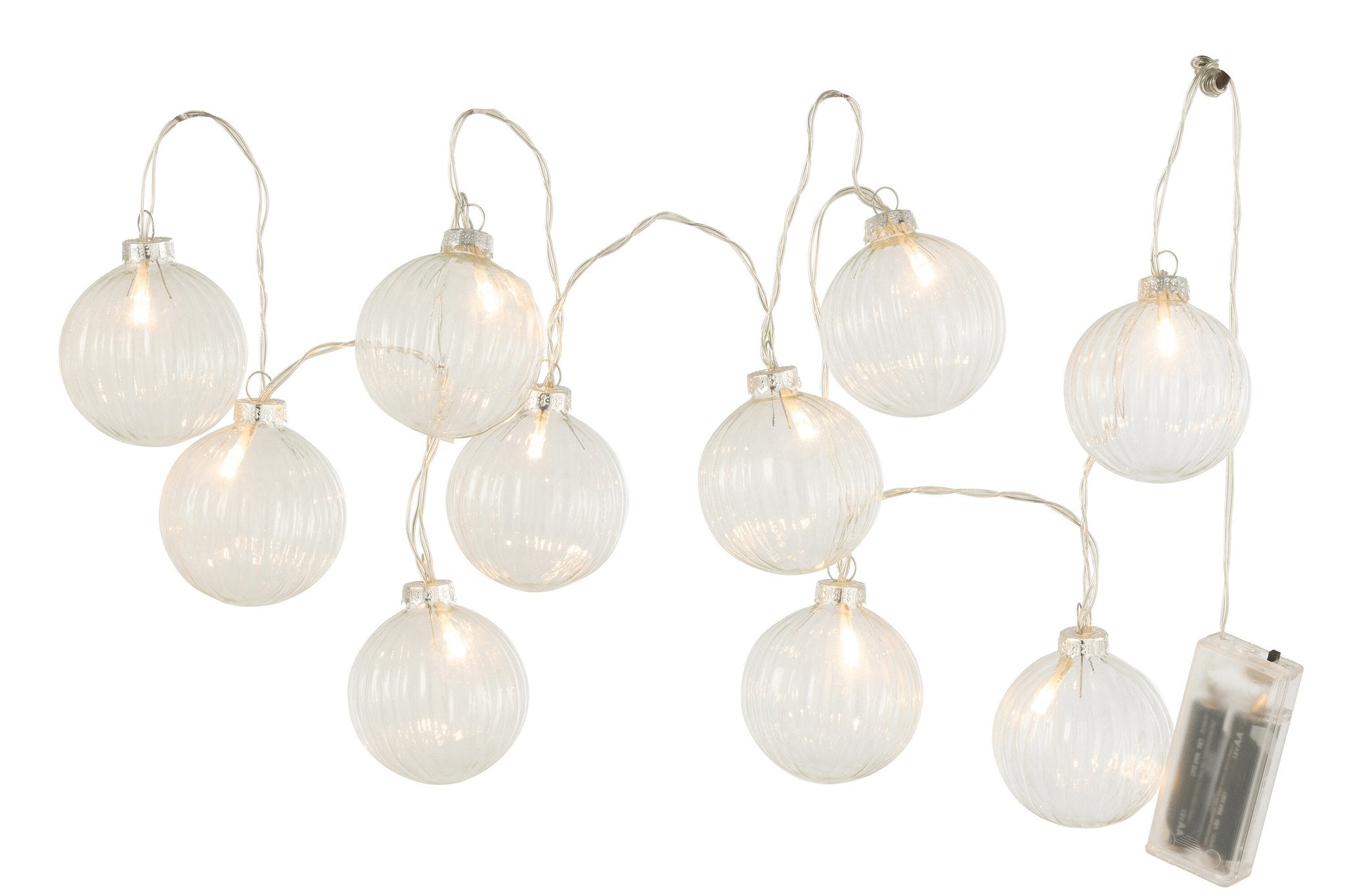 J-Line Slinger 10 Ballen + Geribbeld - glas - transparant - LED lichtjes - tuinverlichting