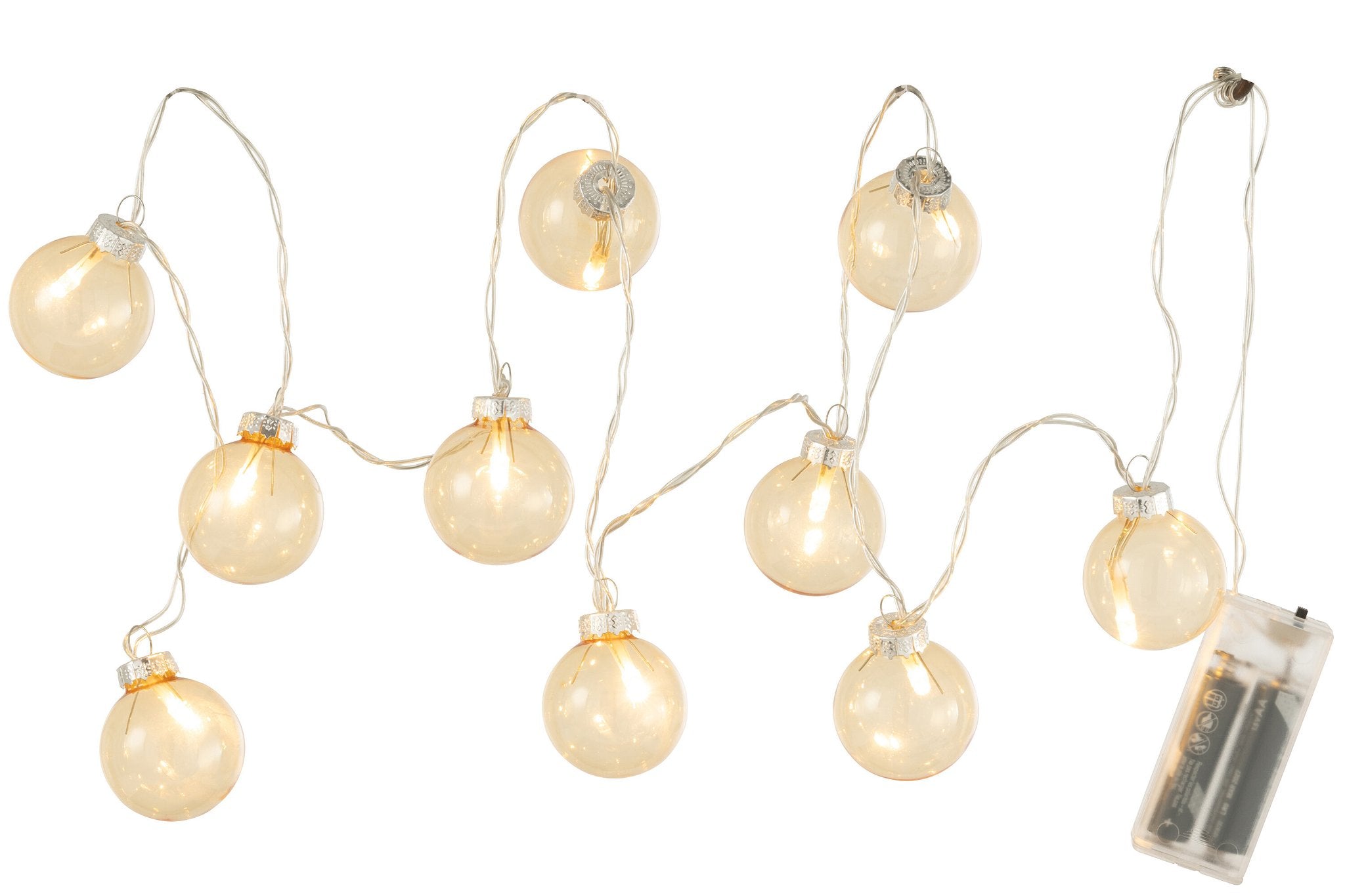 J-Line Slinger 10 Ballen + Effen - glas - geel - LED lichtjes - tuinverlichting