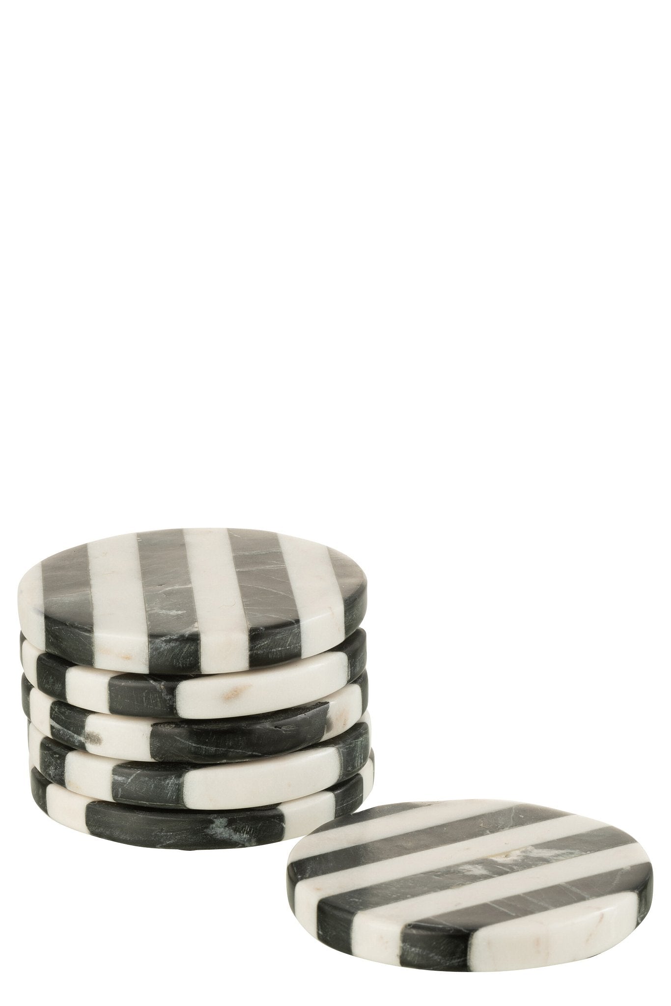J-Line Streep Marmer onderzetter - steen - wit & zwart - 6 stuks - woonaccessoires