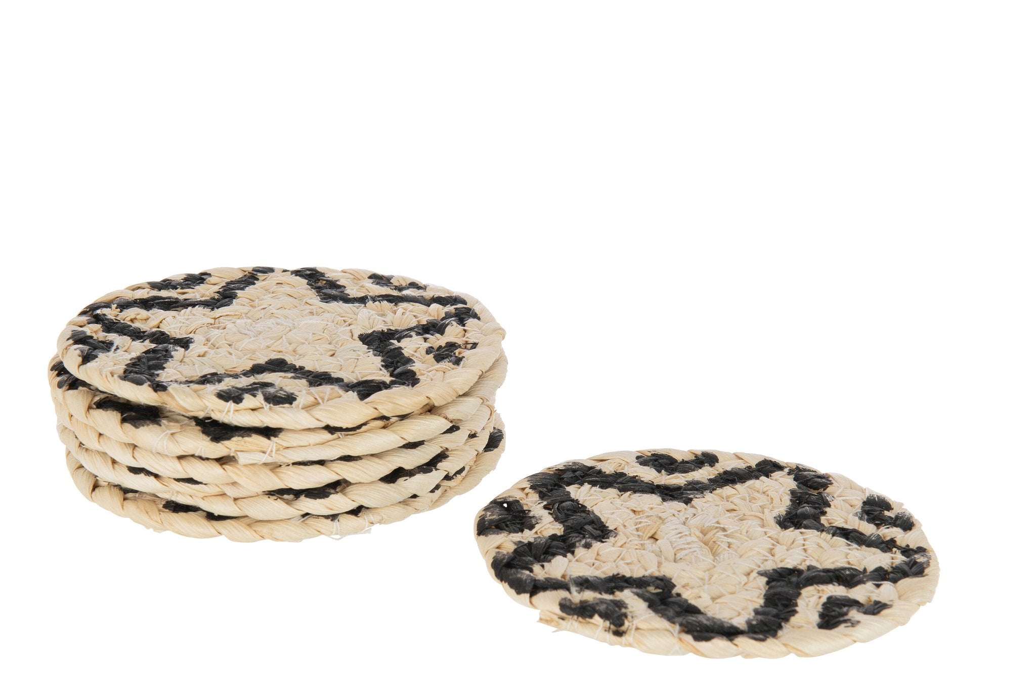 J-Line Rond Steronderzetter - jute - naturel & zwart - 6 stuks - woonaccessoires