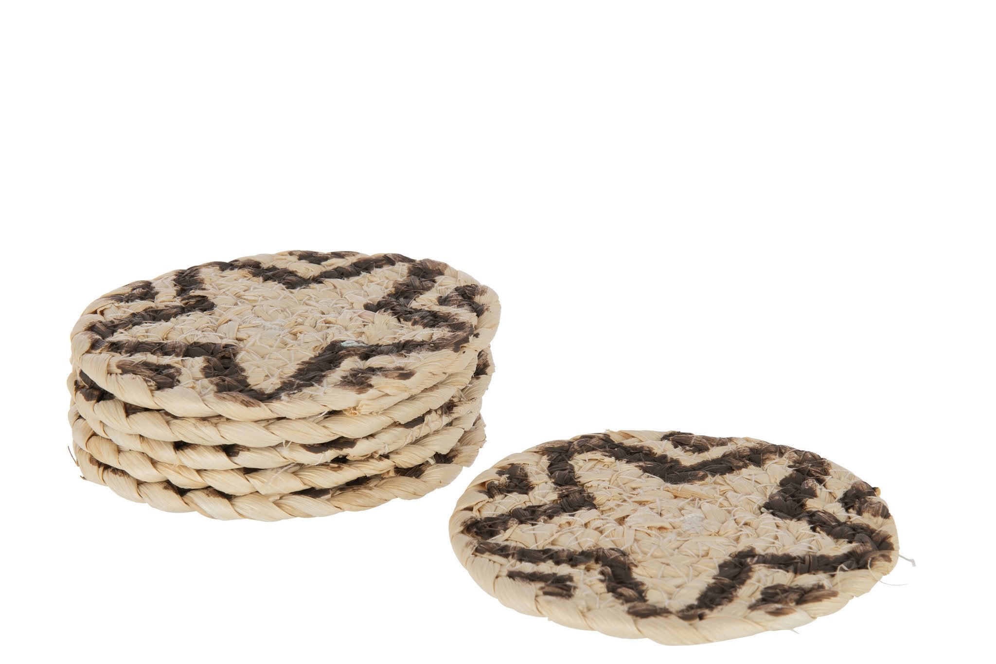 J-Line Rond Ster onderzetter - jute - naturel & bruin - 6 stuks - woonaccessoires